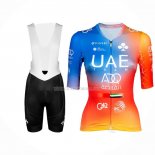 2023 Ropa Ciclismo Uae Azul Naranja Mangas Cortas y Culotte Corto