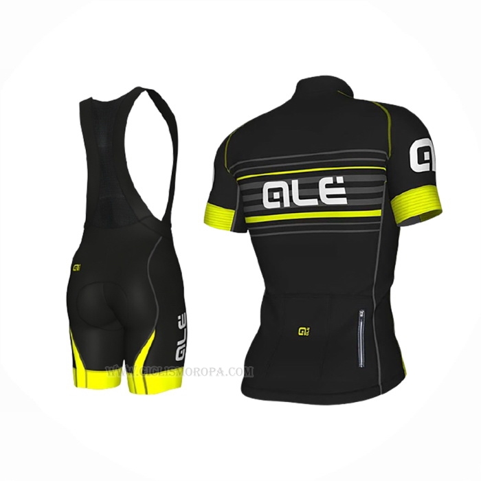 2018 Ropa Ciclismo ALE Negro Amarillo Mangas Corta y Culotte Corto
