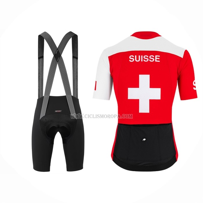 2022 Ropa Ciclismo Assos Blanco y Rojo Mangas Cortas y Culotte Corto