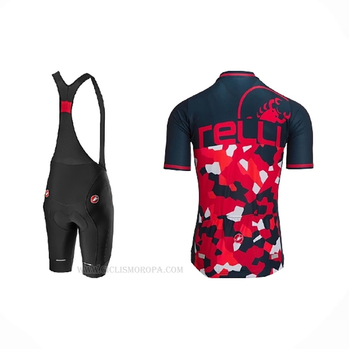 2021 Ropa Ciclismo Castelli Rojo Apagado Azul Mangas Corta y Culotte Corto
