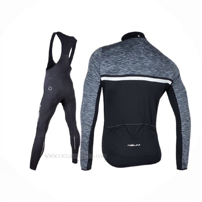 2017 Ropa Ciclismo Nalini Negro Gris Mangas Largas Y Culotte Lunga