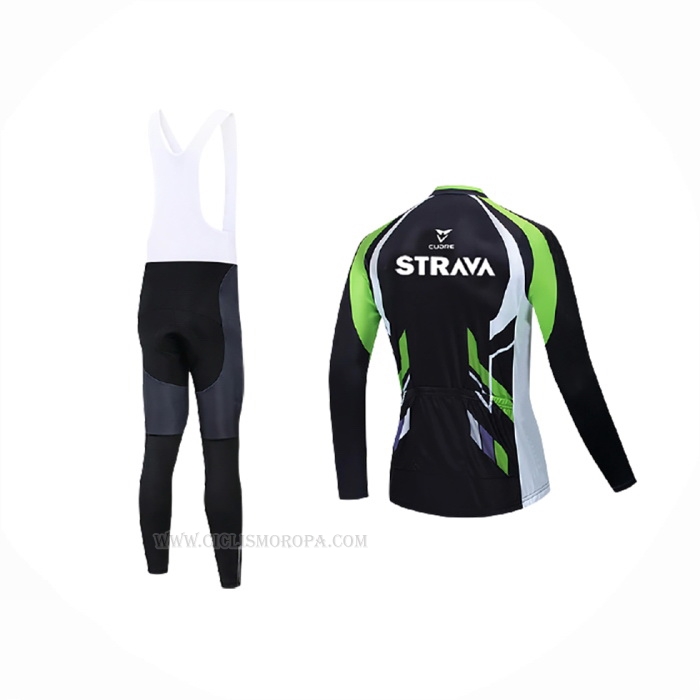 2021 Ropa Ciclismo STRAVA Negro Verde Mangas Largas y Culotte Lunga