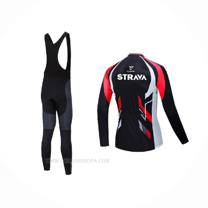 2021 Ropa Ciclismo STRAVA Rojo Negro Mangas Largas y Culotte Lunga