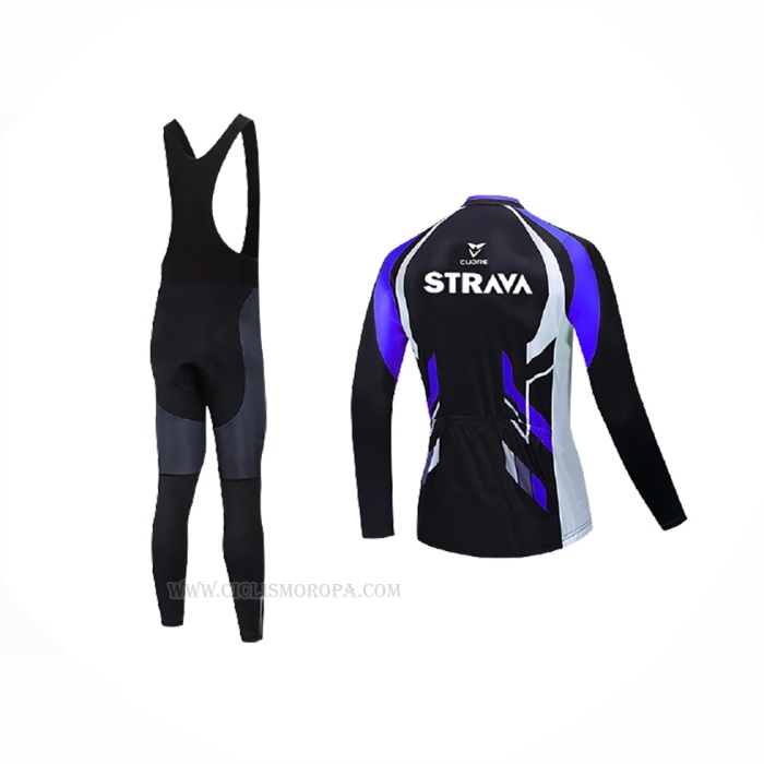 2021 Ropa Ciclismo STRAVA Violeta Negro Mangas Largas y Culotte Lunga