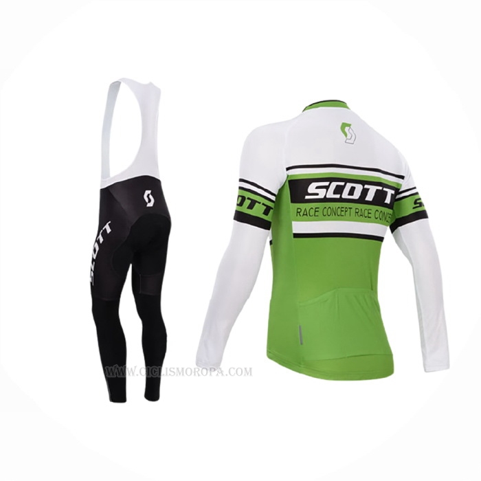 2014 Ropa Ciclismo Scott Verde Blanco Mangas Largas Y Culotte Lunga