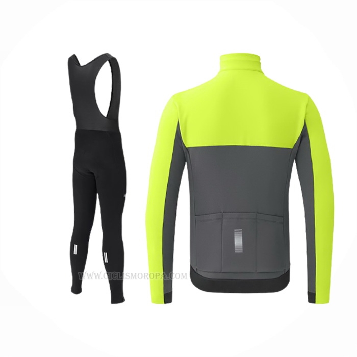 2020 Ropa Ciclismo Shimano Amarillo Gris Mangas Largas y Culotte Lunga