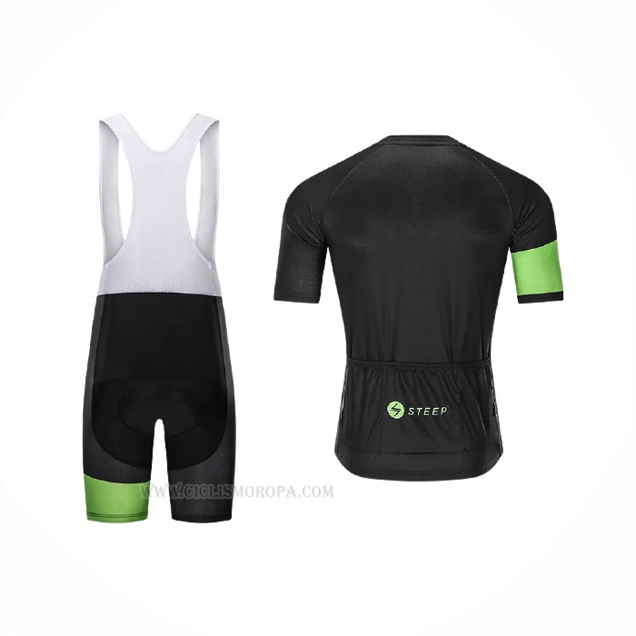2021 Ropa Ciclismo Steep Negro Verde Mangas Corta y Culotte Corto