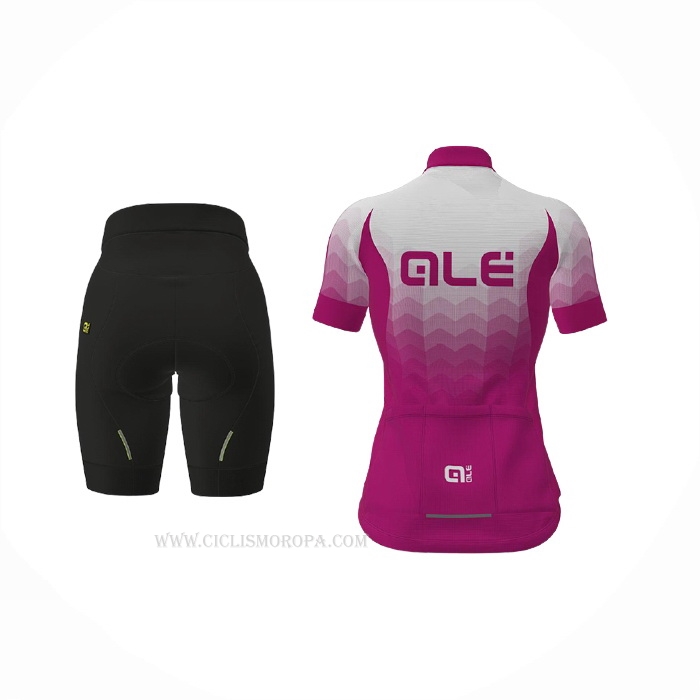 2021 Ropa Ciclismo Mujer ALE Blanco Fucsia Mangas Corta y Culotte Corto