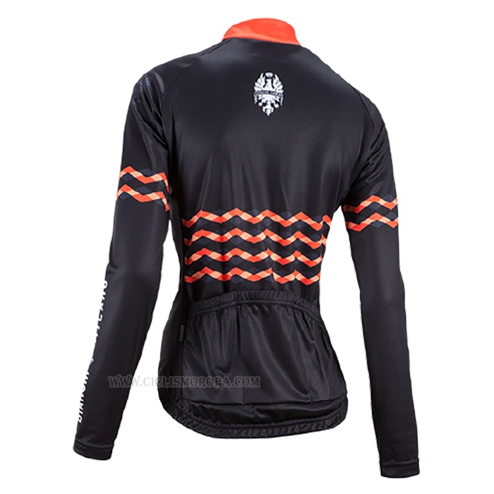 2016 Ropa Ciclismo Mujer Bianchi Negro Naranja Mangas Largas y Culotte Lunga