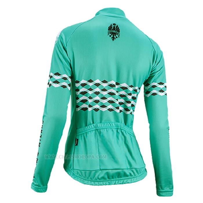 2016 Ropa Ciclismo Mujer Bianchi Negro Verde Mangas Largas y Culotte Lunga