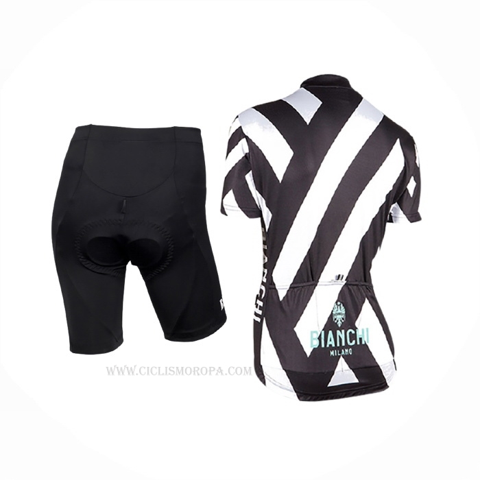 2017 Ropa Ciclismo Mujer Bianchi Negro Blanco Mangas Corta y Culotte Corto