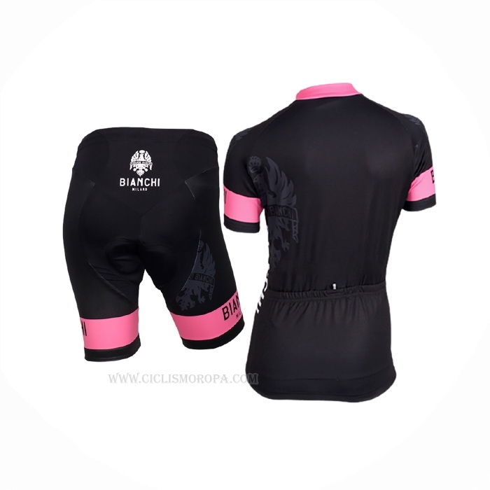 2017 Ropa Ciclismo Mujer Bianchi Negro Rosa Mangas Corta y Culotte Corto