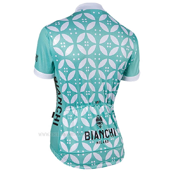 2017 Ropa Ciclismo Mujer Bianchi Verde Blanco Mangas Corta y Culotte Corto
