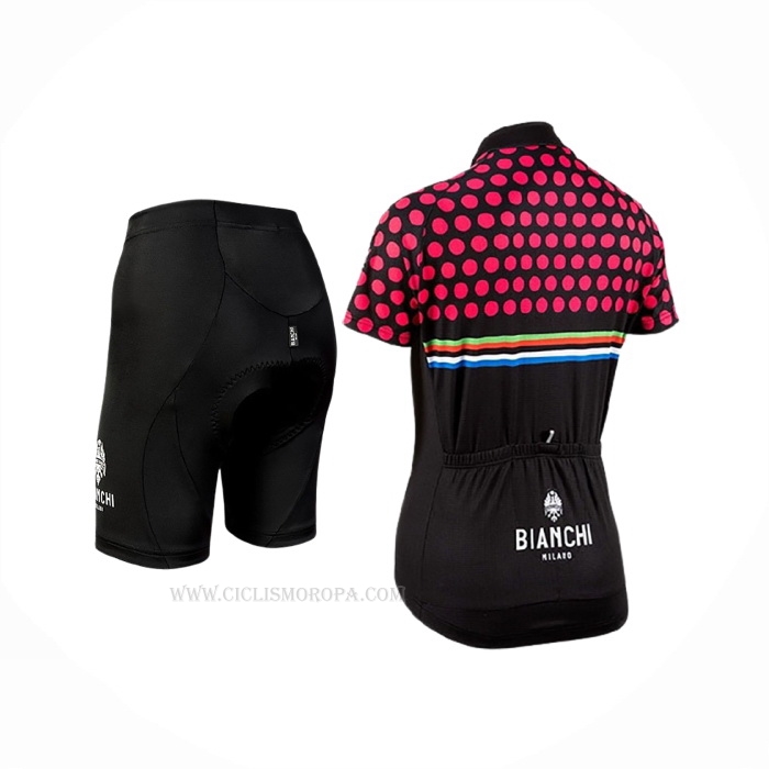 2019 Ropa Ciclismo Mujer Bianchi Negro Rojo Mangas Corta y Culotte Corto