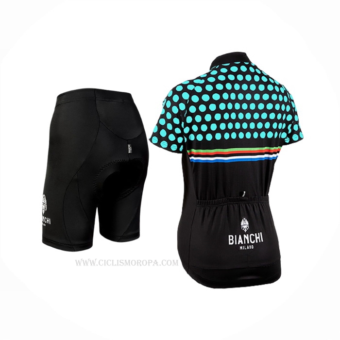 2019 Ropa Ciclismo Mujer Bianchi Negro Verde Mangas Corta y Culotte Corto
