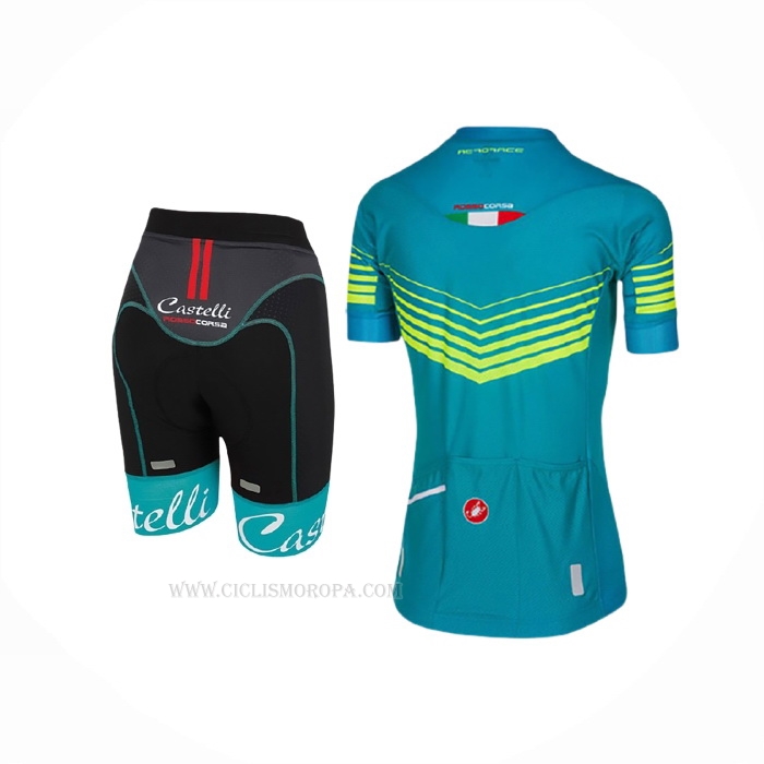 2017 Ropa Ciclismo Mujer Castelli Aero Race Verde Mangas Corta y Culotte Corto