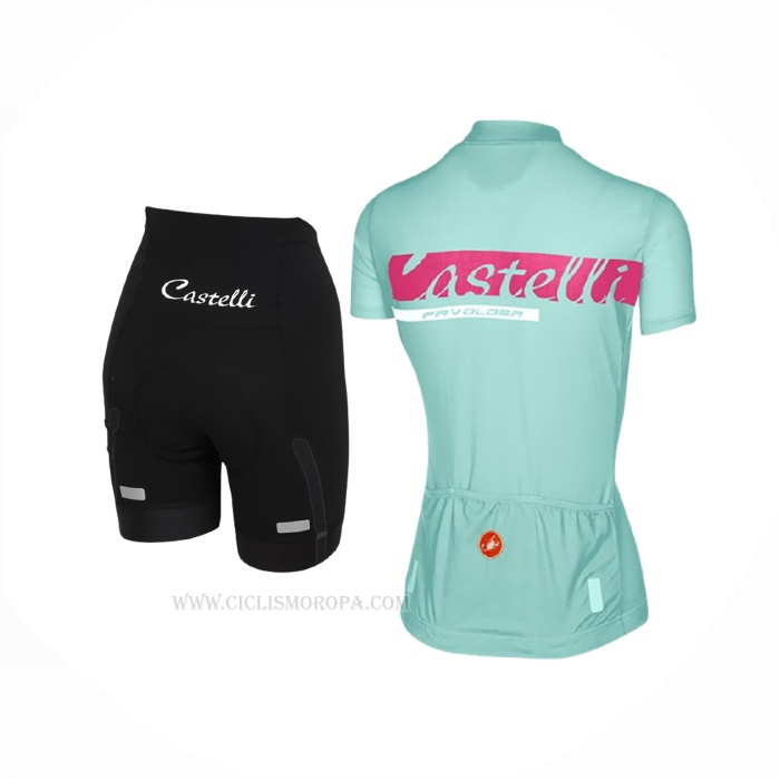 2017 Ropa Ciclismo Mujer Castelli Azul Claro Mangas Corta y Culotte Corto
