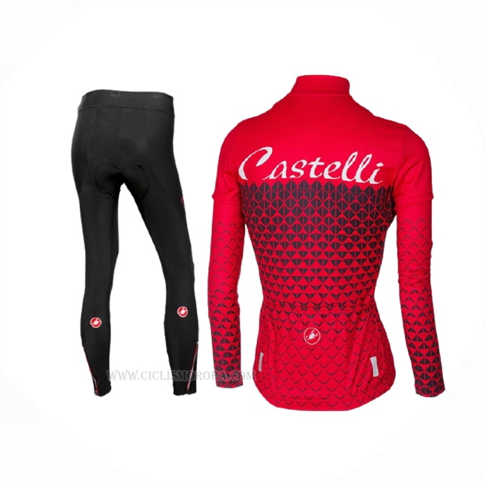 2017 Ropa Ciclismo Mujer Castelli Rojo Mangas Largas y Culotte Lunga