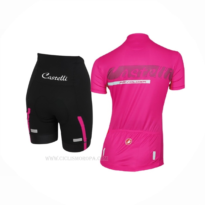 2017 Ropa Ciclismo Mujer Castelli Rosa Mangas Corta y Culotte Corto