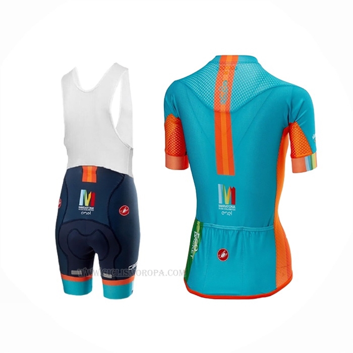 2018 Ropa Ciclismo Mujer Castelli Azul Naranja Mangas Corta y Culotte Corto