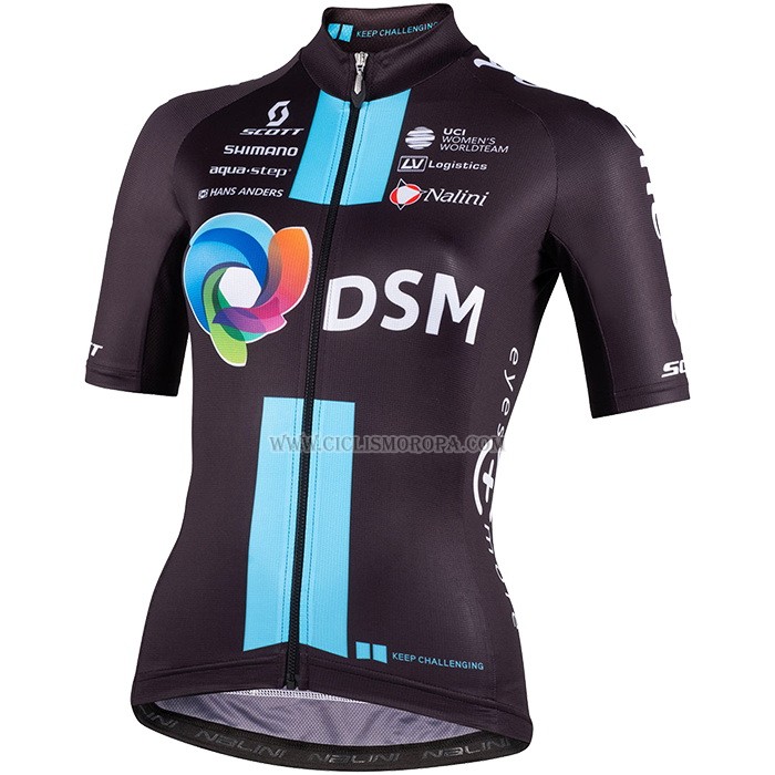 2023 Ropa Ciclismo Mujer DSM Negro Mangas Cortas y Culotte Corto