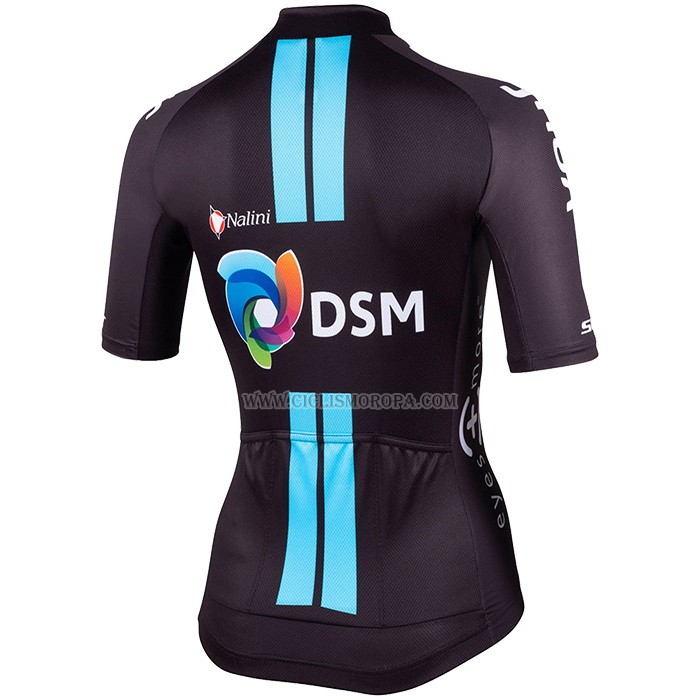 2023 Ropa Ciclismo Mujer DSM Negro Mangas Cortas y Culotte Corto