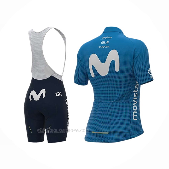 2020 Ropa Ciclismo Mujer Movistar Blanco Azul Mangas Corta y Culotte Corto
