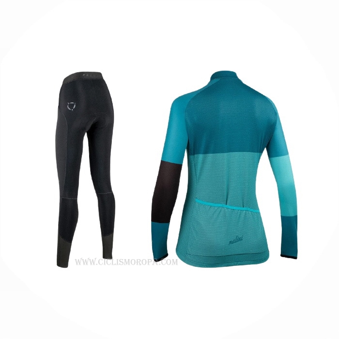 2021 Ropa Ciclismo Mujer Nalini Luz Verde Azul Claro Mangas Largas y Culotte Lunga