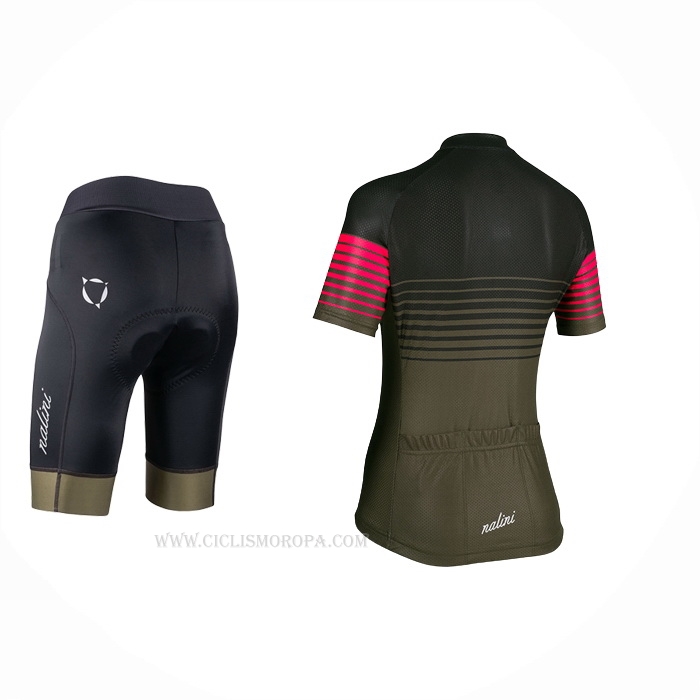 2022 Ropa Ciclismo Mujer Nalini Verde Negro Mangas Corta y Culotte Corto