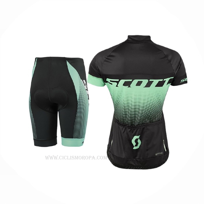 2017 Ropa Ciclismo Mujer Scott Negro Verde Mangas Corta y Culotte Corto