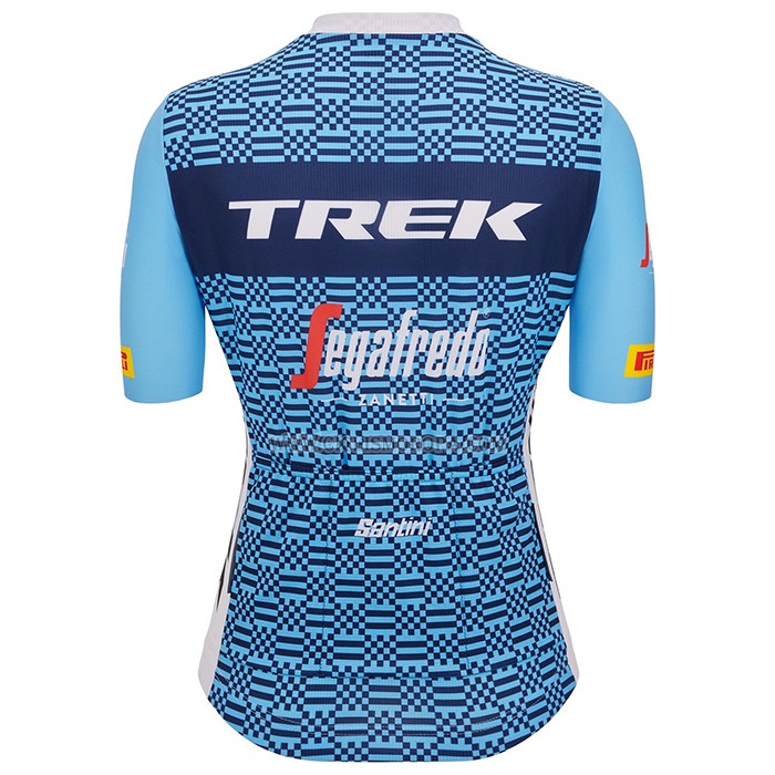 2023 Ropa Ciclismo Mujer Trek Blanco Azul Claro Mangas Cortas y Culotte Corto