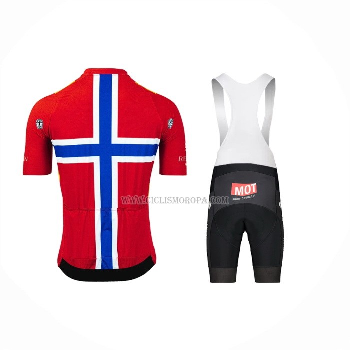 2023 Ropa Ciclismo Uno-x Noruega Campeon Rojo Azul Mangas Cortas y Culotte Corto