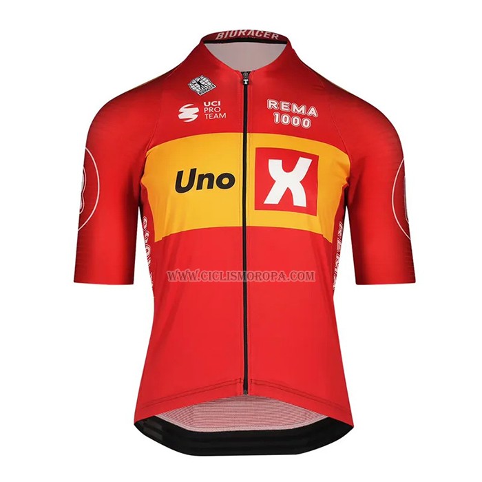 2023 Ropa Ciclismo Uno-x Rojo Mangas Cortas y Culotte Corto