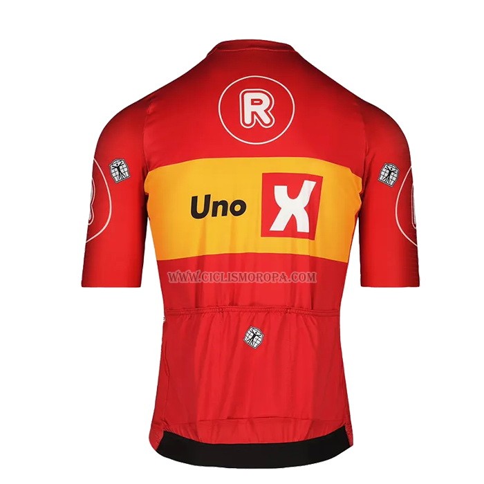 2023 Ropa Ciclismo Uno-x Rojo Mangas Cortas y Culotte Corto
